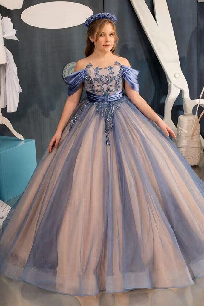 Illusion Off The Shoulder Tulle Puff Cuff Flower Girl Dresses 745558231696 - 10 Days / As Picture / 2 - COCOMELODY